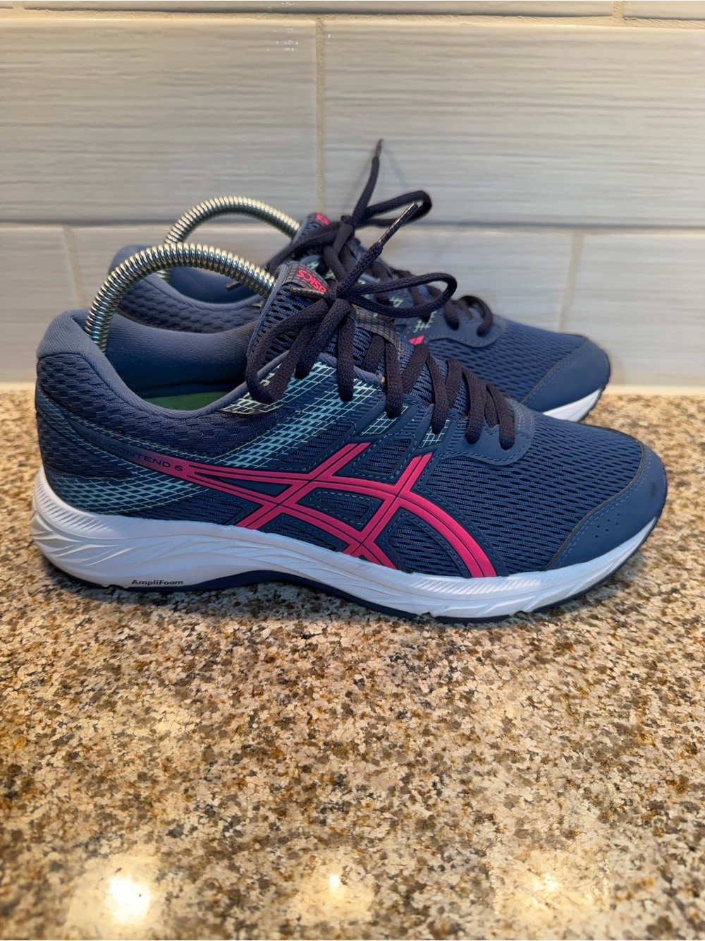 ASICS Navy Athletic Sneakers with Pink Accents